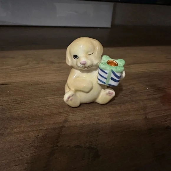 White Ceramic Dog Figurine with Yellow Scarf